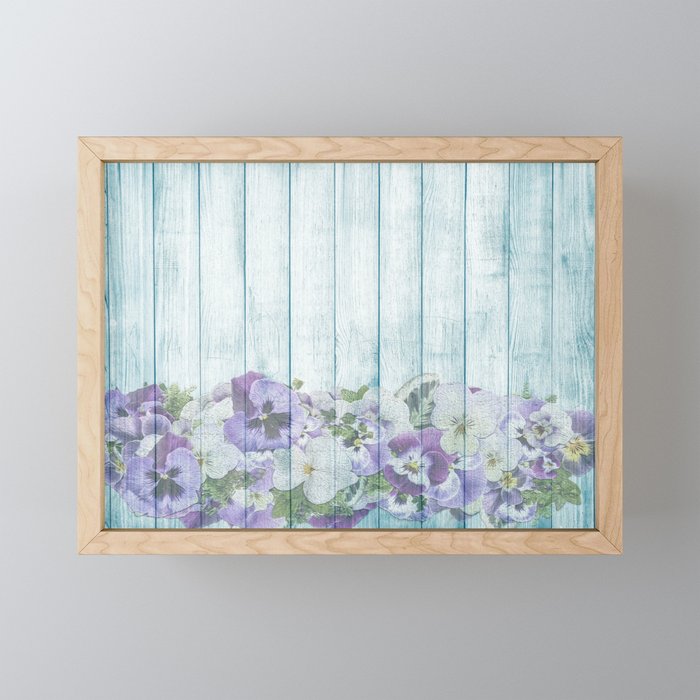 Romantic Vintage Shabby Chic Floral Wood Blue Framed Mini Art Print