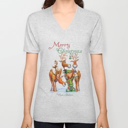 Elf Karl and the Reindeer V Neck T Shirt