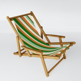 [ Thumbnail: Chocolate, Dark Green, Dark Sea Green & Beige Colored Lines Pattern Sling Chair ]