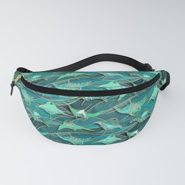 Patchwork Manta Rays in Jade and Emerald Green Fanny Pack