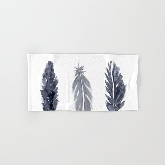 Black watercolor feathers Hand & Bath Towel