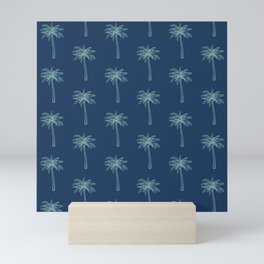 Sea Green Palm Trees on Navy Mini Art Print