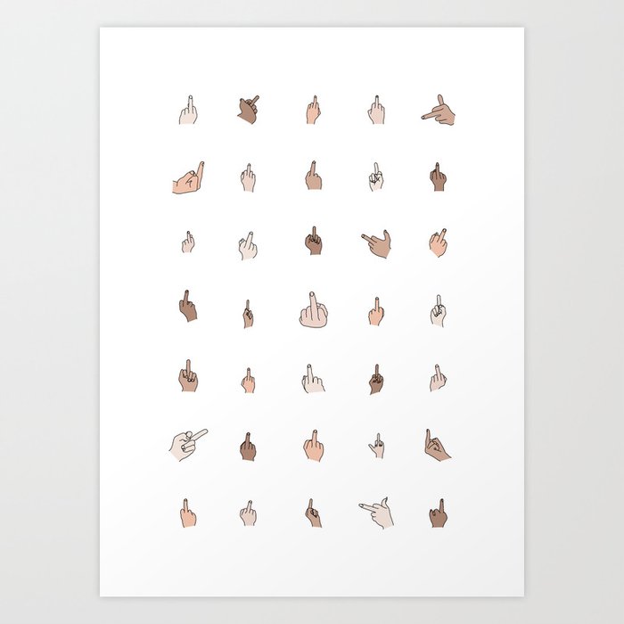 Middle Fingers Colored With Outlines Art Print