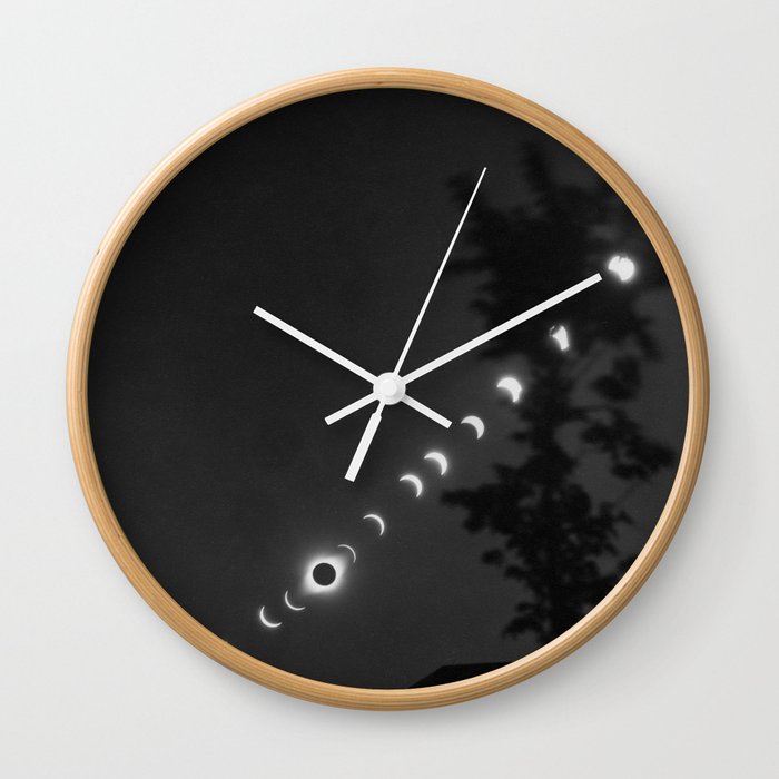 Total eclipse of the moon; full cycle lunar eclipse at night black and white photograph - photography - photographs Wall Clock