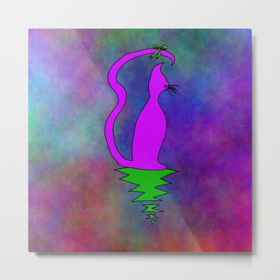 Cat on Zigzag Metal Print