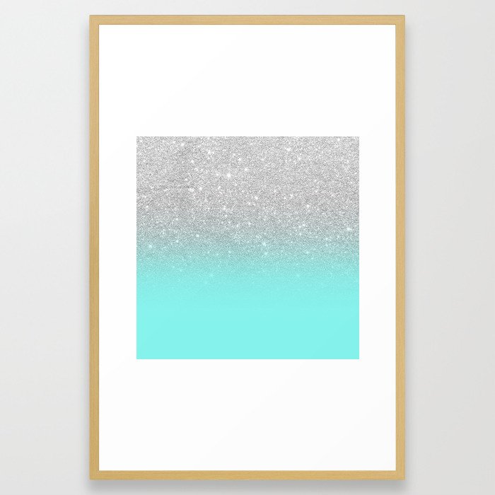 Modern girly faux silver glitter ombre teal ocean color bock Framed Art Print