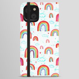 Watercolor Rainbows on white background iPhone Wallet Case
