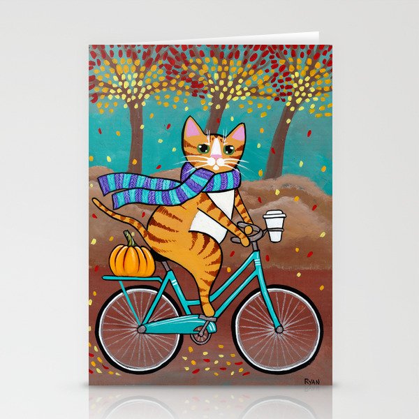 Autumn Fat Cat Bicycle Ride Stationery Cards