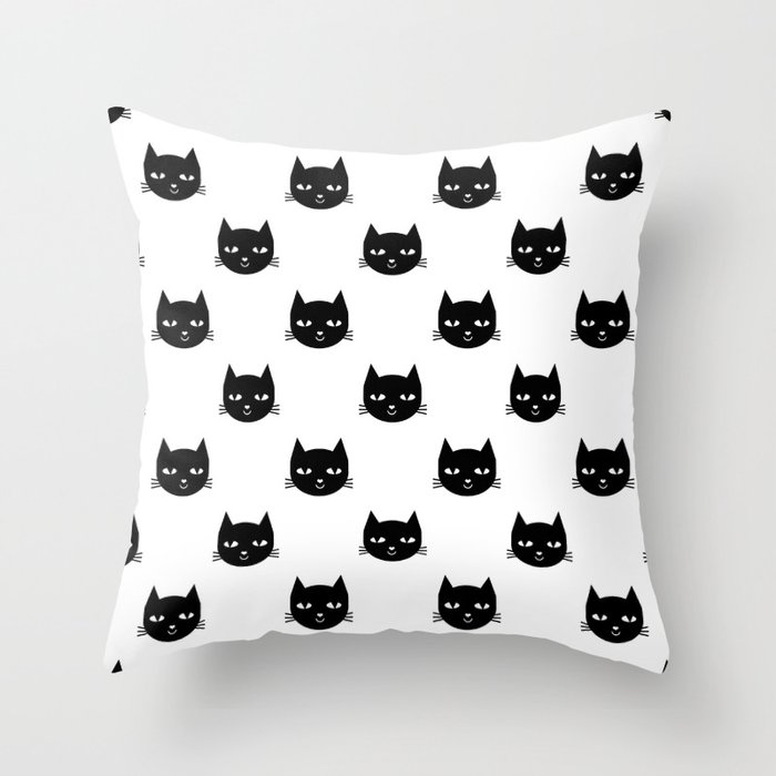 Cat Minimal Ilration Pet Cats Head Drawing Digital Pattern Black Cat Minimal Ilration Pet Cats Head Drawing Digital Pattern Black And White Nursery Art Throw Pillow