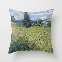 Green Wheat Field with Cypress Throw Pillow