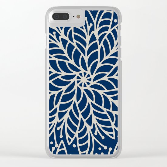 Modern navy blue ivory hand painted floral mandala Clear iPhone Case