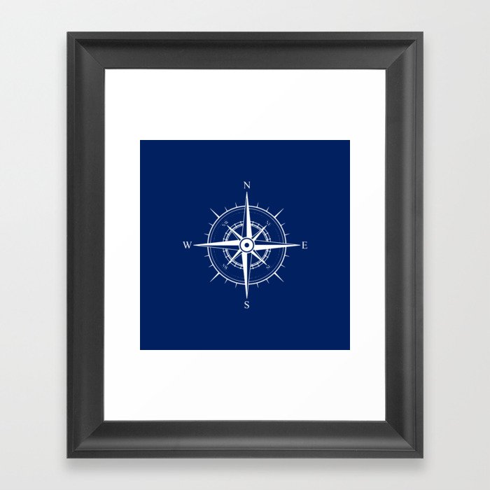 Navy Vintage Nautical Compass Framed Art Print