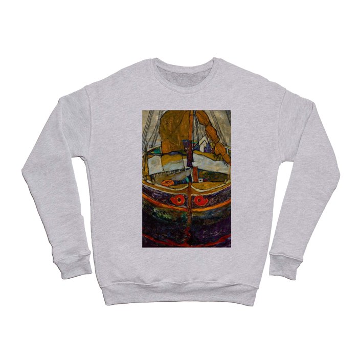 Fishing Boat, Trieste, Italy nautical landscape painting by Egon Schiele Crewneck Sweatshirt