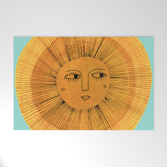 Sun Drawing Gold and Blue Welcome Mat