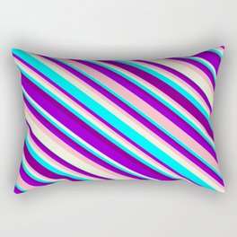 [ Thumbnail: Dark Violet, Light Pink, Beige, Cyan, and Purple Colored Lines Pattern Rectangular Pillow ]