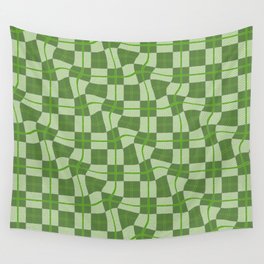 Warped Checkerboard Grid Illustration Colorful Irish Green Wall Tapestry