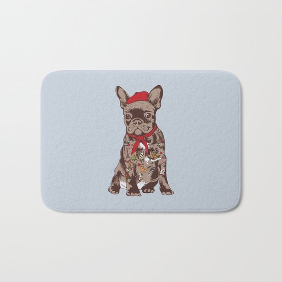 French Bulldog Tattoo Bath Mat