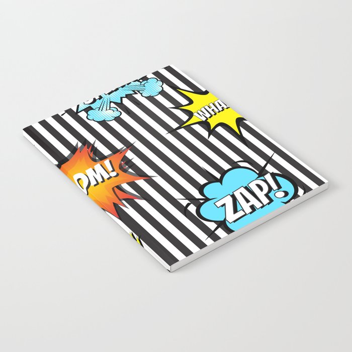 65 MCMLXV Cosplay Boom! Pow! Comicbook Speech Bubbles Striped Pattern Notebook