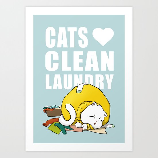 Cats love clean laundry Art Print