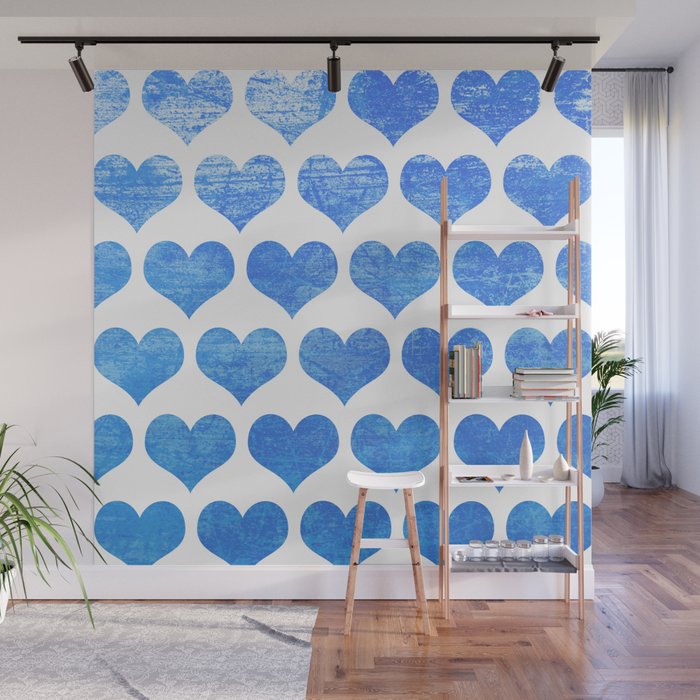 Raining Blue Hearts Wall Mural