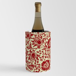Modern William Morris Red Cream Floral Leaves Pattern Wine Chiller