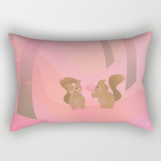Be My Valentine (Cartoon Squirrels, Coral Pink Spring Forest) Rectangular Pillow