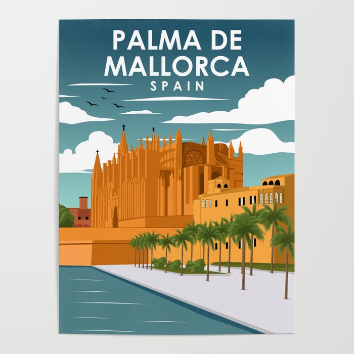 Palma De Mallorca Spain Vintage Minimal Retro Travel Poster Poster
