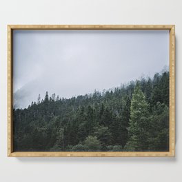 foggy austrian forest Serving Tray