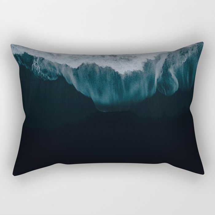 Minimalist moody icelandic Black Sand beach and splashing wave Rectangular Pillow