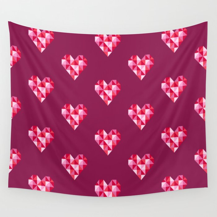 Retro disco hearts pink burgundy Valentine Wall Tapestry
