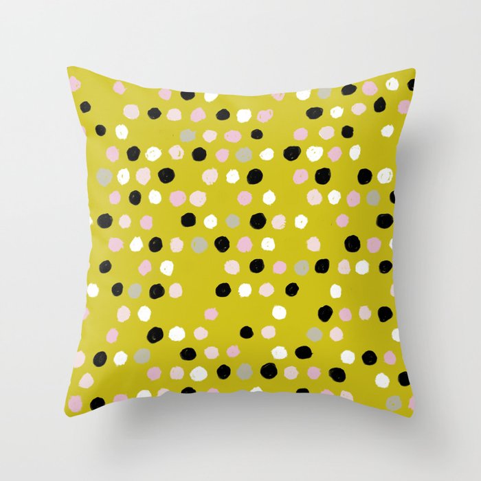 Scatter Dots in Mustard Mix Throw Pillow