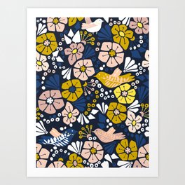 Blue wellness garden - florals matching to design for a happy life Art Print