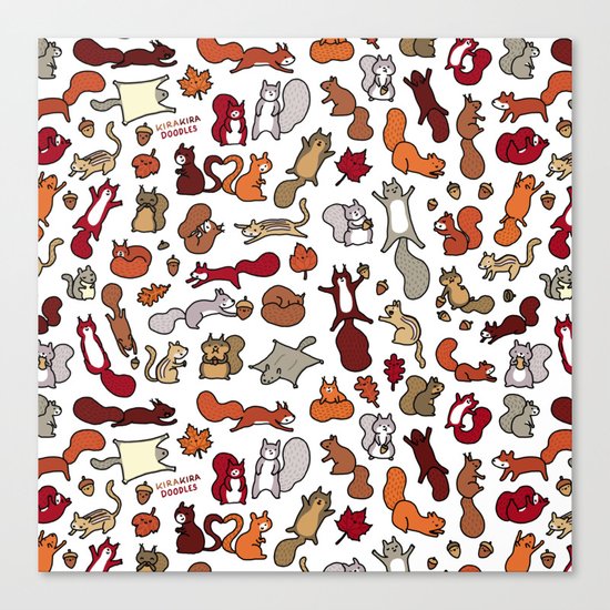 Squirrels in Fall Doodle Canvas Print