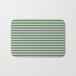 [ Thumbnail: Dim Grey, Plum, Dark Sea Green, White, and Green Colored Lined/Striped Pattern Bath Mat ]