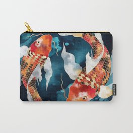 Metallic Koi II Carry-All Pouch | Contemporary, Abstract, Pond, Fluid, Blue, Red, Nature, Bohemian, Black, Orange 