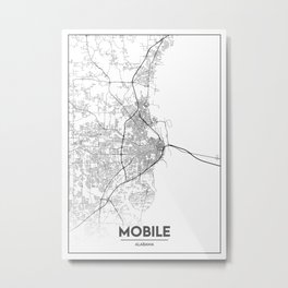 Minimal City Maps - Map Of Mobile, Alabama, United States Metal Print | Art, Urban, Line, Black, Decor, Alabama, Poster, Street, Minimal, Travel 