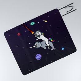 Unicorn Riding Narwhal In Space Picnic Blanket