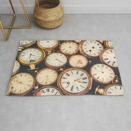 Old scratched and run down pocket watches Rug