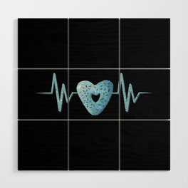 Heartbeat with cute blue heart shaped donut illustration Wood Wall Art