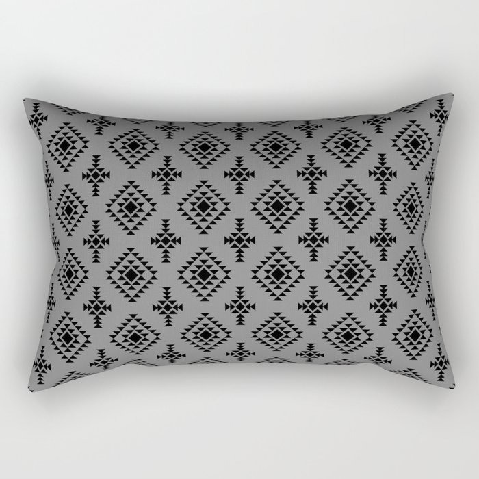 Grey and Black Native American Tribal Pattern Rectangular Pillow