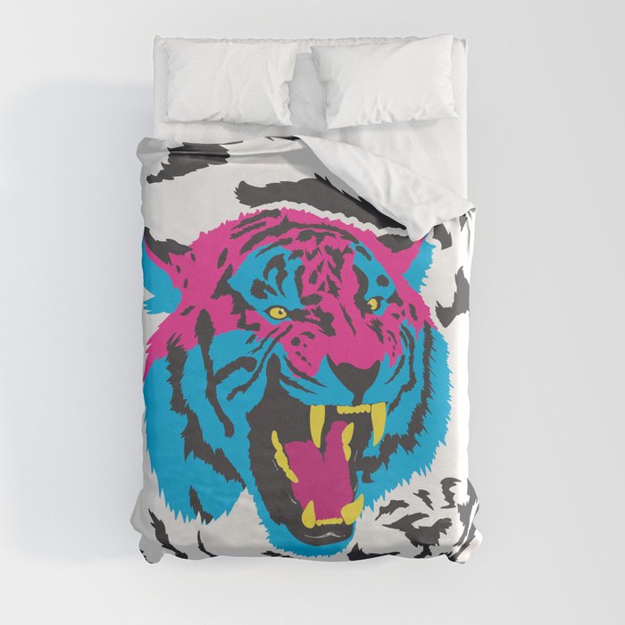 Pink and Blue Tiger Duvet Cover
