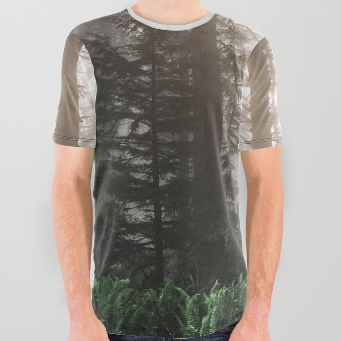 Pacific Northwest Forest Fog Adventures All Over Graphic Tee