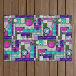 Stained Glass Window - Color Blocking - Pink Purple Blue Outdoor Rug