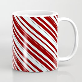 [ Thumbnail: Light Cyan & Maroon Colored Lined/Striped Pattern Coffee Mug ]