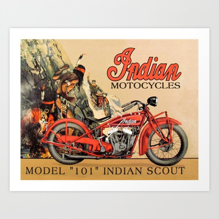 Classic Indian Roadmaster Biker Motorcycle Vintage Advertisement Poster Art Print