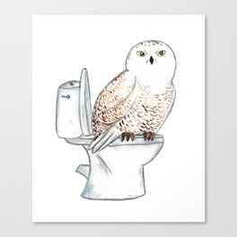 Snowy Owl taking bath Painting Canvas Print