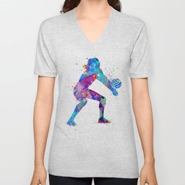 Volleyball Girl Watercolor Art Print Sports Art Home Decor Birthday Gift Painting V Neck T Shirt