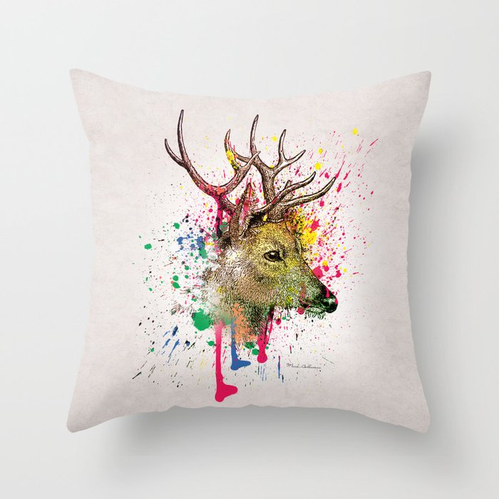 deer painting abstract Throw Pillow
