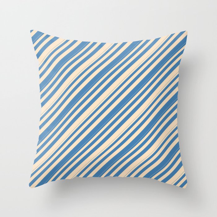 Blue and Bisque Colored Lines/Stripes Pattern Throw Pillow