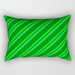 [ Thumbnail: Green, Lime, and Light Sea Green Colored Lined Pattern Rectangular Pillow ]